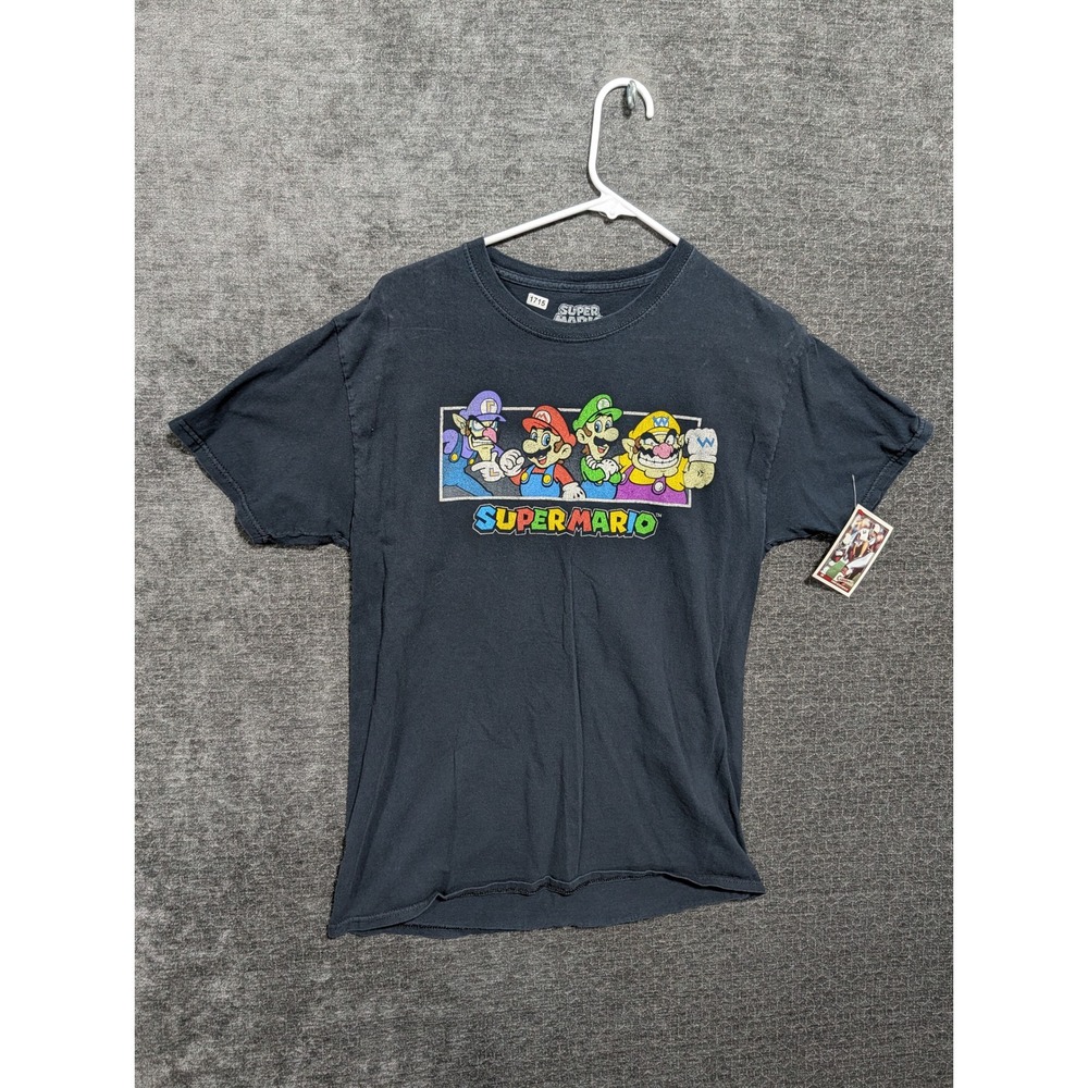 Nintendo Super Mario Bros Graphic T-Shirt Mens Medium Black Mario Luigi Wario